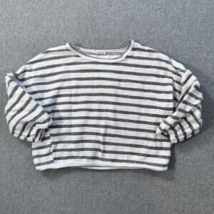 Hayden Girls Shoulder Striped Cropped Shirt Size Small Textured Pullover White